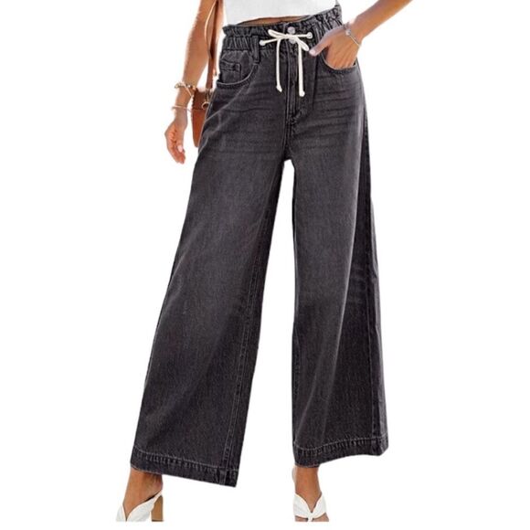 Women's Bell Bottom High Jeans Loose Wide Leg Denim Pants size S - Picture 1 of 8
